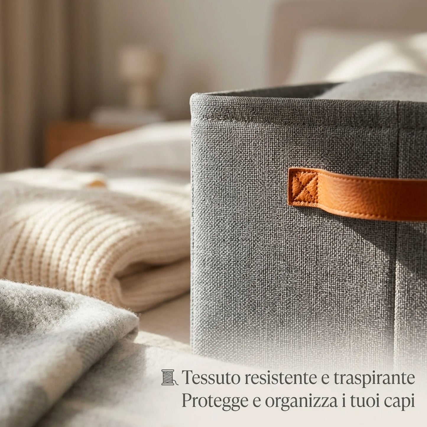 Kit 2 Organizer Armadio Pieghevoli in Tessuto con Manici Effetto Pelle Contenitori Salvaspazio Vestiti 47x28x20 cm Box Guardaroba Camera Cabina Armadio