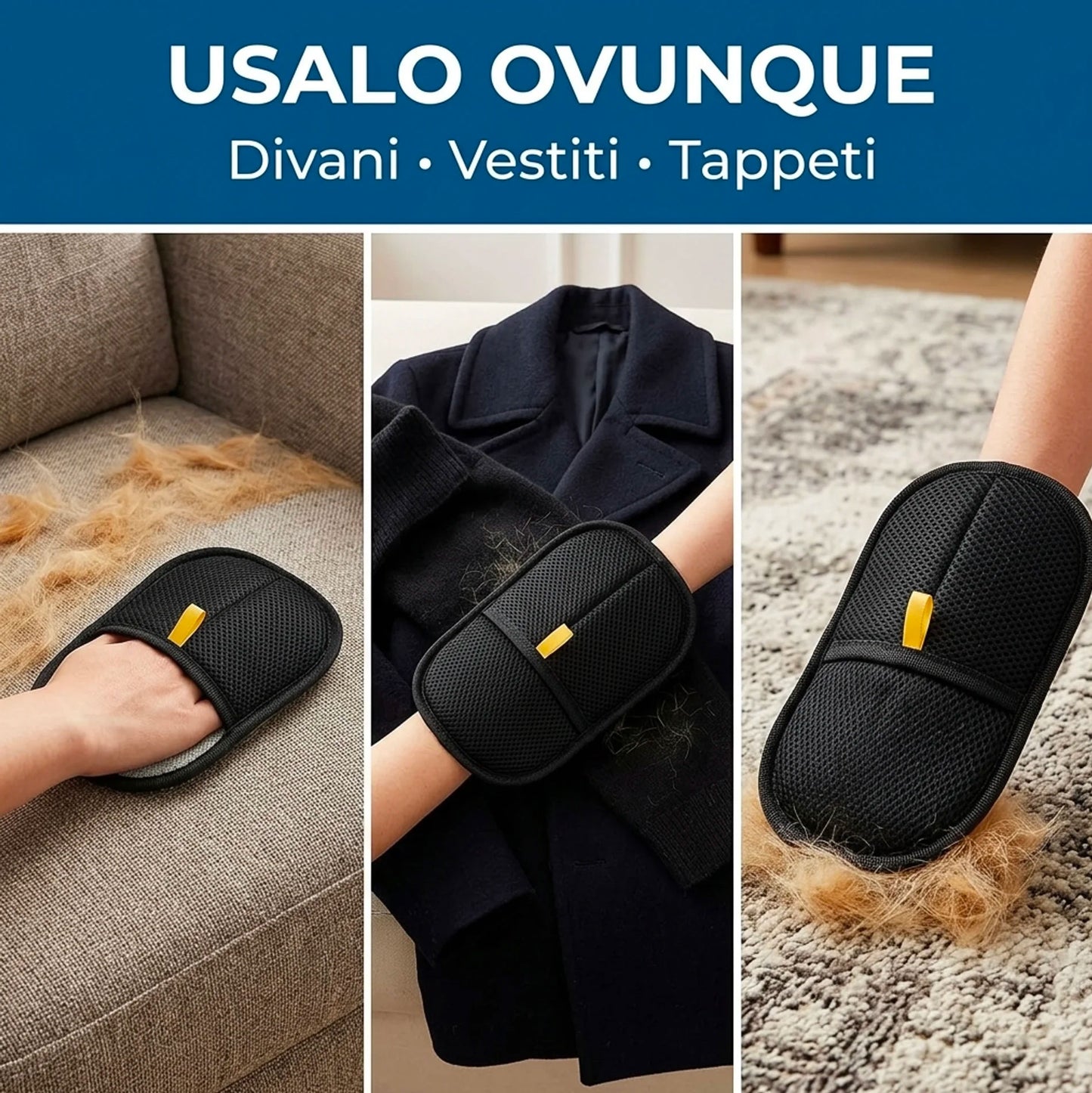 Guanto Rimuovi Peli Animali per Divani, Vestiti e Tappeti – Leva Peli Cane e Gatto Riutilizzabile Anti Crespo Tessuti