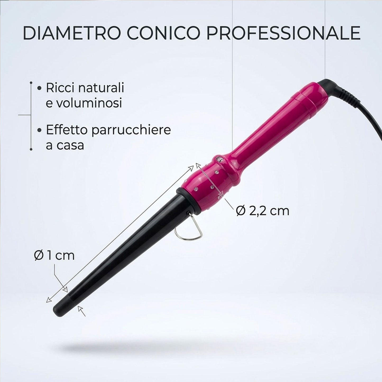 Ferro Arricciacapelli Conico Professionale 210°C – Arricciatore Capelli Rapido, Ricci Perfetti e Voluminosi, Piastra Conica Styling Professionale, Cavo Girevole 360°