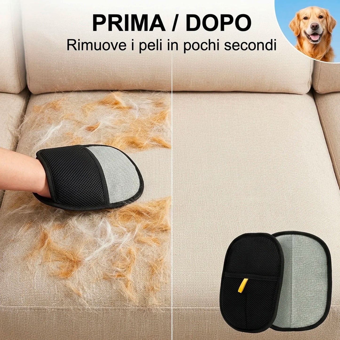 Guanto Rimuovi Peli Animali per Divani, Vestiti e Tappeti – Leva Peli Cane e Gatto Riutilizzabile Anti Crespo Tessuti