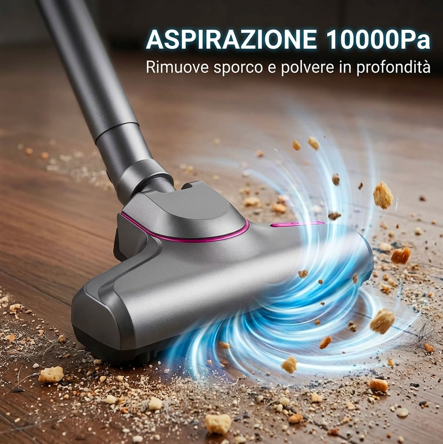 Aspirapolvere Senza Fili 4 in 1 100W con Luce UV-C – Aspirazione 10000Pa, 3 Velocità, Filtro HEPA, Autonomia 45 Minuti