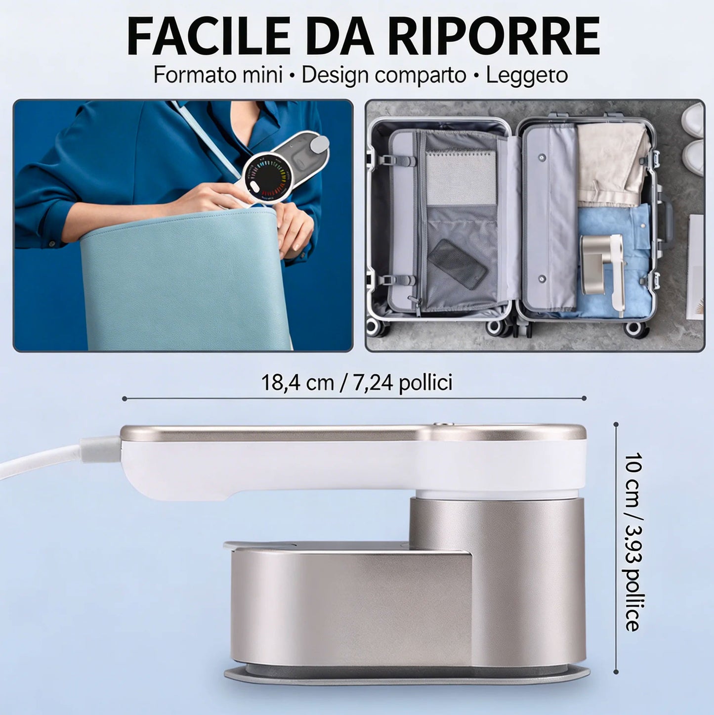 Ferro da Stiro Portatile 1200W con Vapore e Display LED, Stiratrice 2 in 1 Verticale/Orizzontale, 6 Modalità, 120 ml