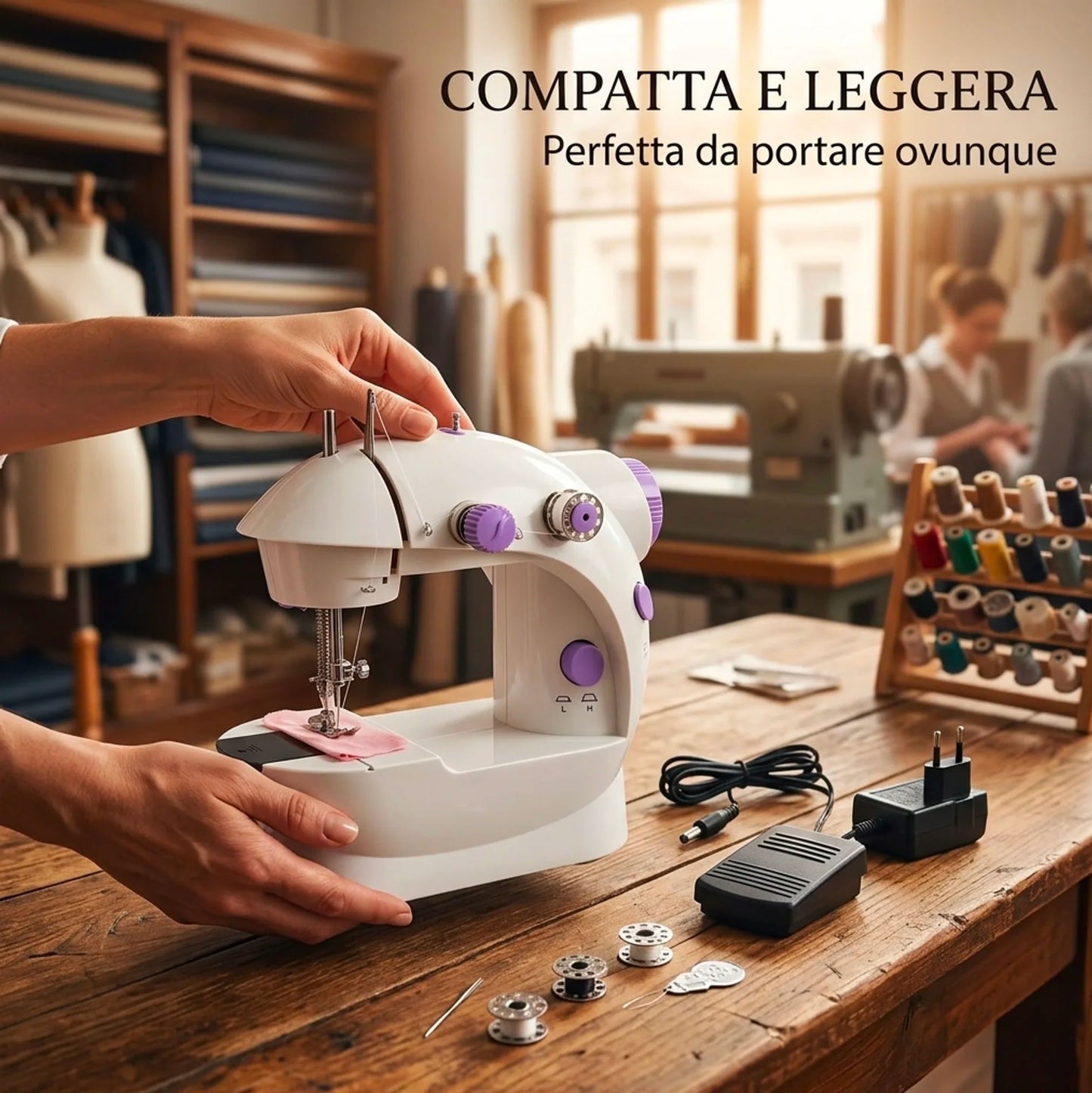 Macchina da Cucire Portatile Mini Elettrica con Pedale e Accessori – Cucitrice Compatta per Casa, Principianti e Riparazioni Veloci
