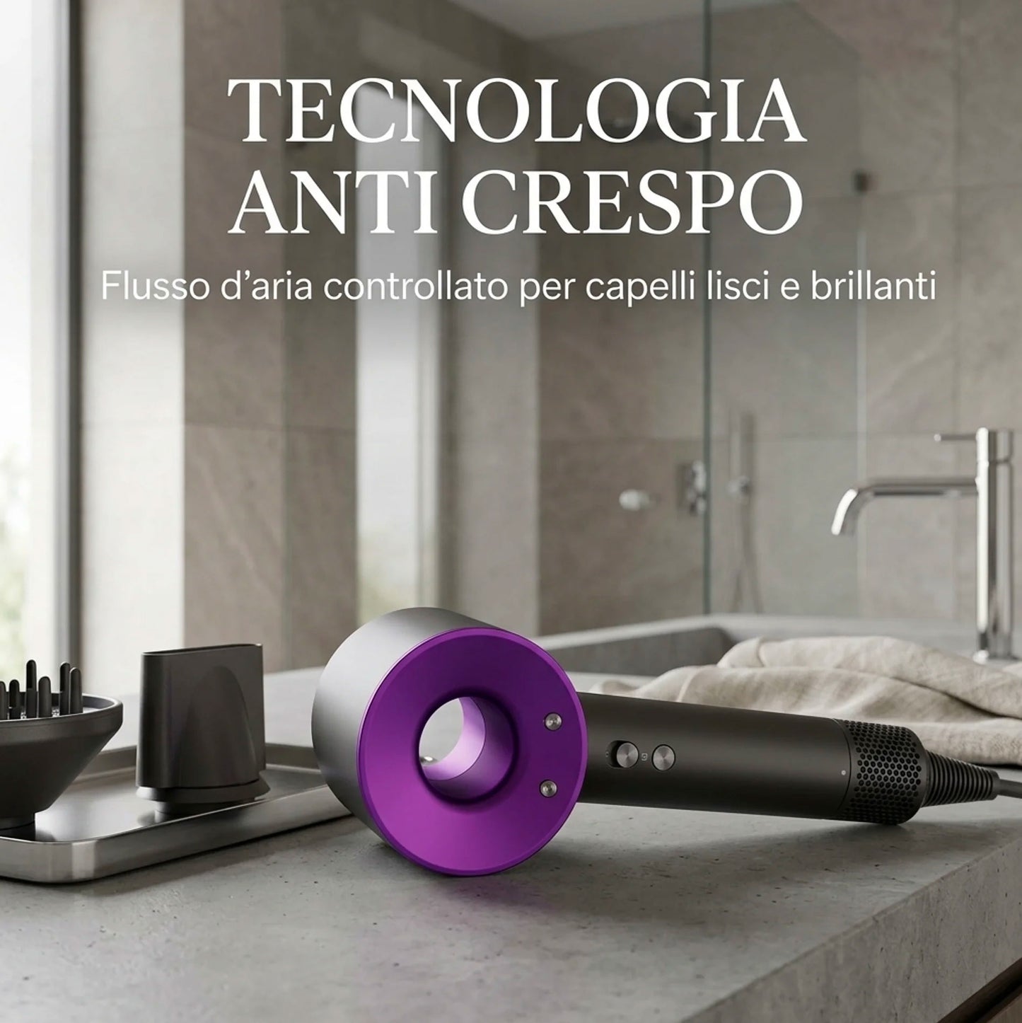 Asciugacapelli Professionale ad Alta Velocità con Accessori – Phon Ionico Potente Anti Crespo con Diffusore e Concentratore