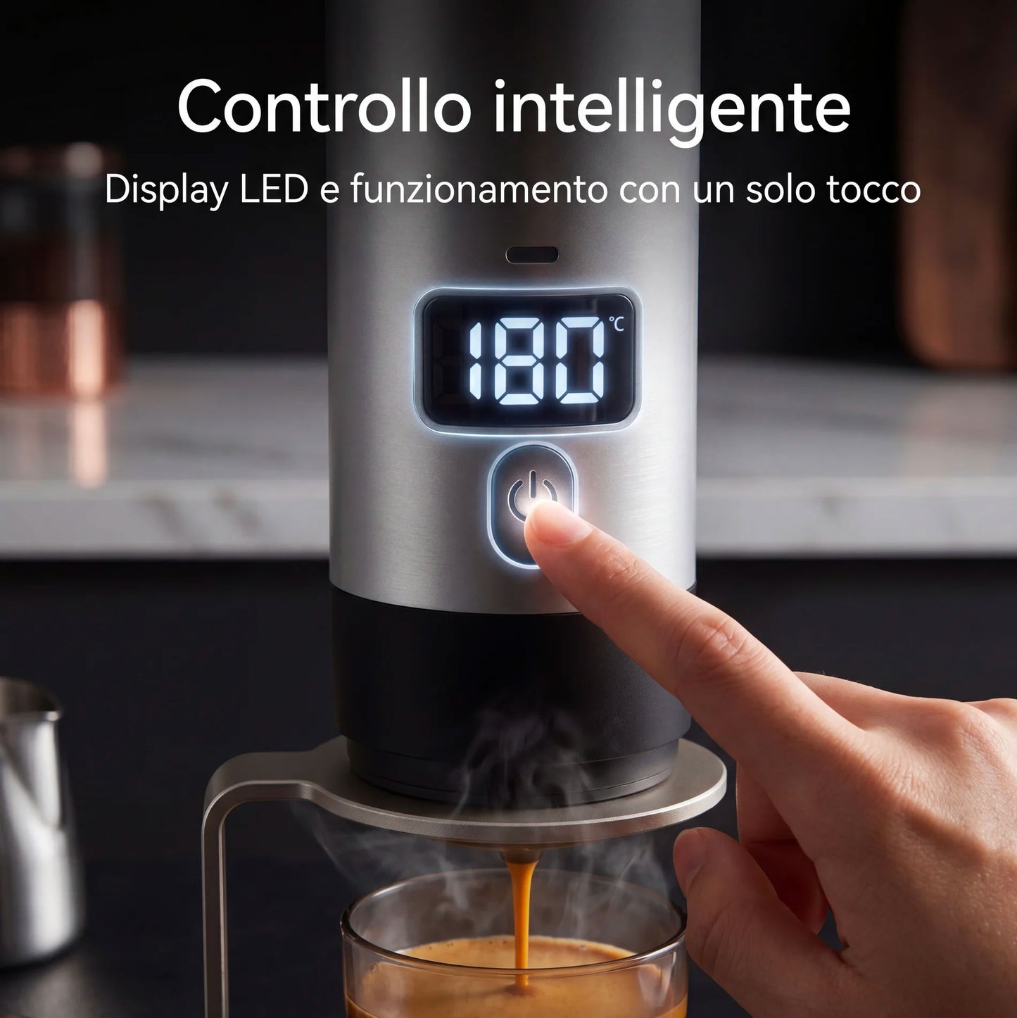 Macchina da Caffè Portatile 2-in-1, Macchina per Caffè Espresso Portatile con Display LED e Serbatoio 90 ml, Compatibile con Caffè Macinato e Capsule
