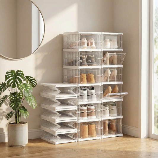 Scarpiera pieghevole sottile salvaspazio con 6 ripiani, facile da montare e compatta, organizer per scarpe con 6 contenitori per scarpe e pantofole