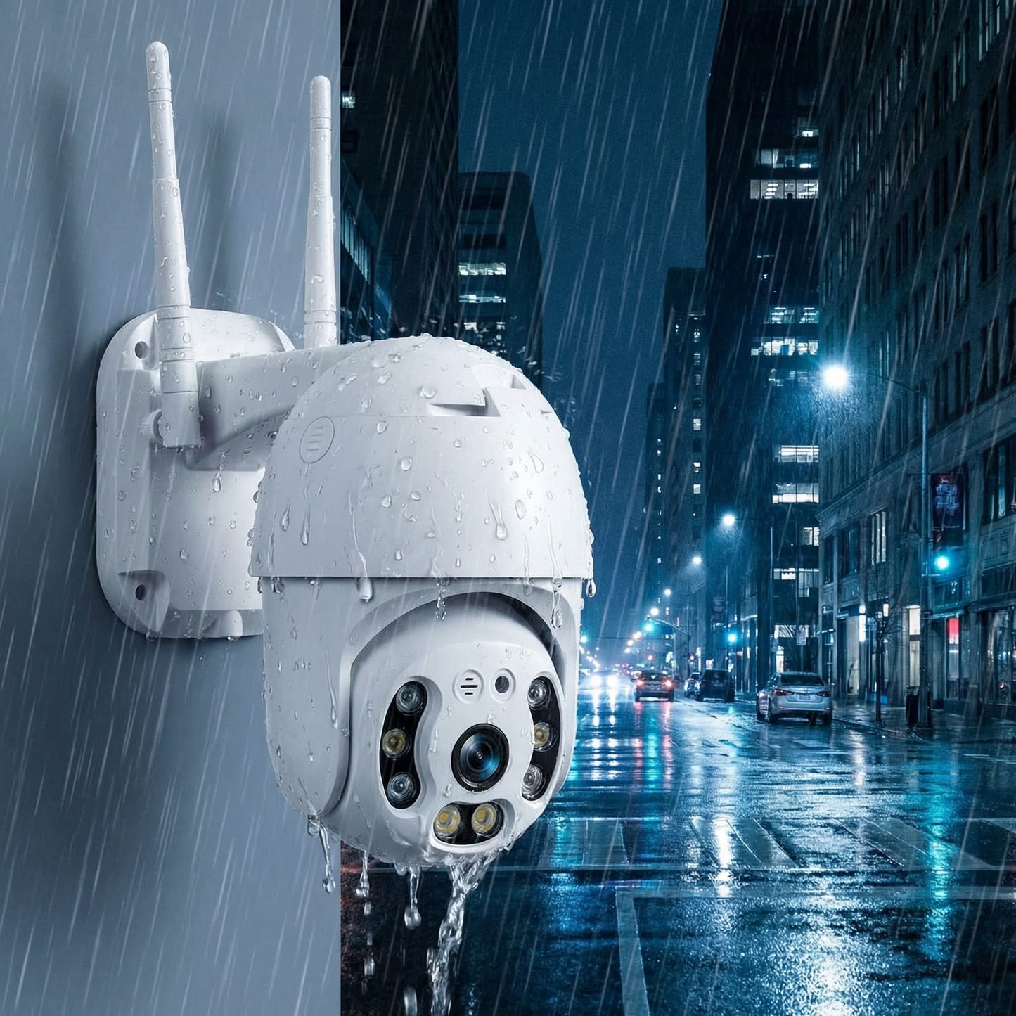 Telecamera wifi esterno 360° con visione notturna a colori, Videocamera ptz da esterno con rilevamento del movimento, audio bidirezionale ed app icsee