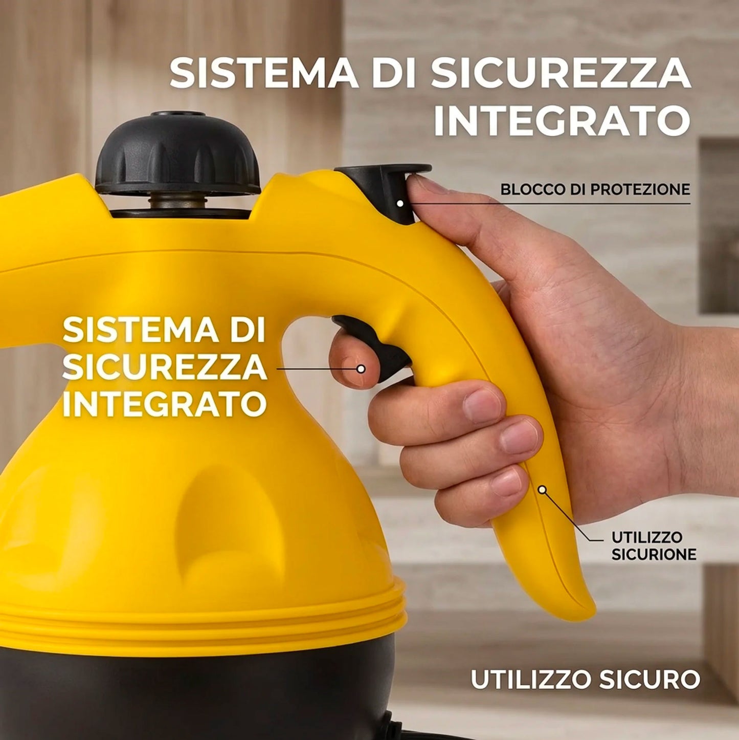 Pulitore a Vapore Portatile 1000W Alta Pressione con Accessori – Pulitore a Vapore Multifunzione per Casa, Cucina, Bagno, Divani, Vetri e Auto