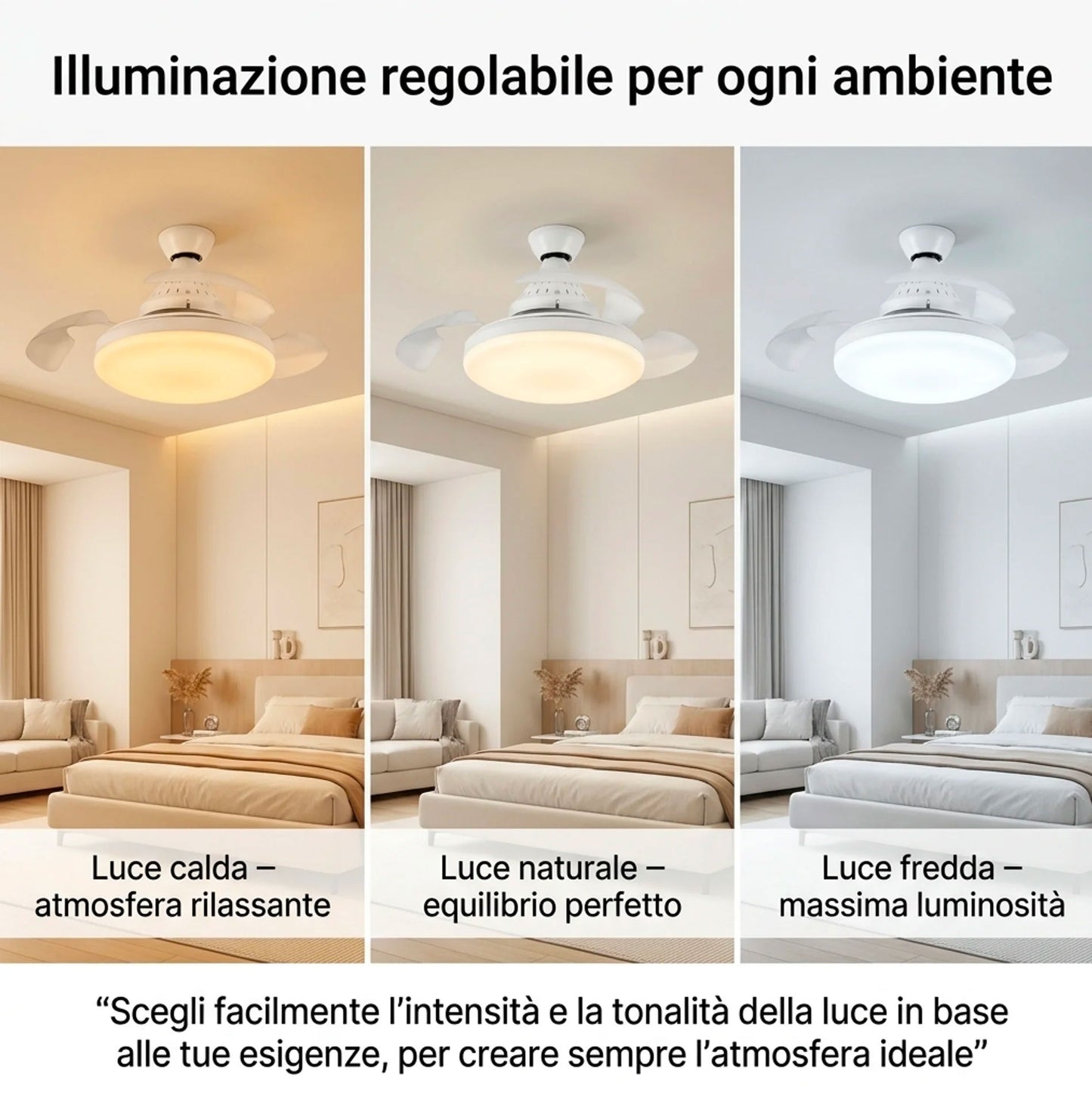 Ventilatore da soffitto con luce LED e telecomando | Silenzioso, 3 velocità, luce regolabile, attacco E27, facile installazione