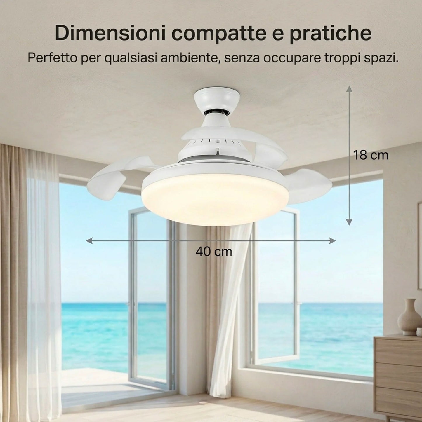 Ventilatore da soffitto con luce LED e telecomando | Silenzioso, 3 velocità, luce regolabile, attacco E27, facile installazione