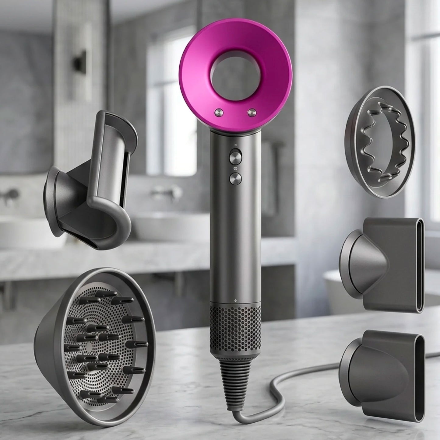 Asciugacapelli Professionale ad Alta Velocità con Accessori – Phon Ionico Potente Anti Crespo con Diffusore e Concentratore