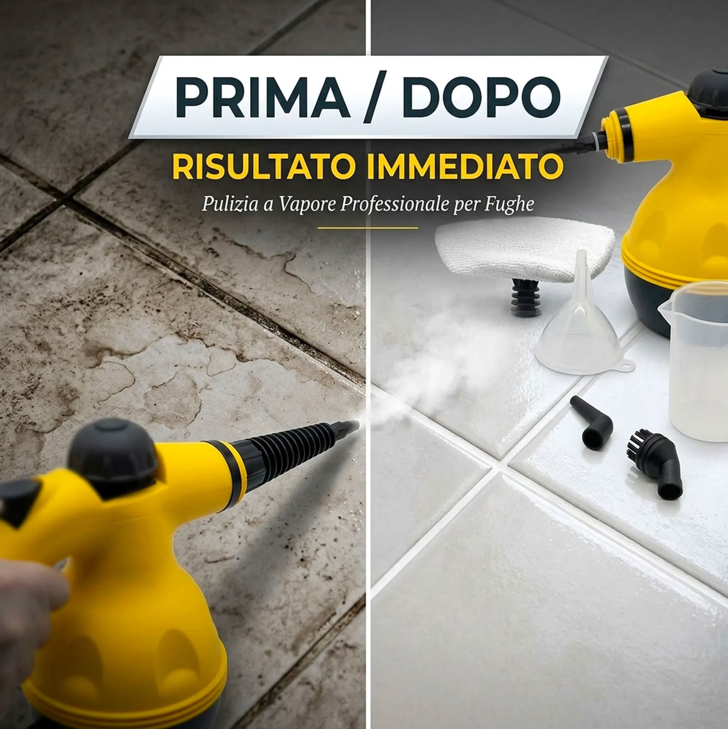 Pulitore a Vapore Portatile 1000W Alta Pressione con Accessori – Pulitore a Vapore Multifunzione per Casa, Cucina, Bagno, Divani, Vetri e Auto