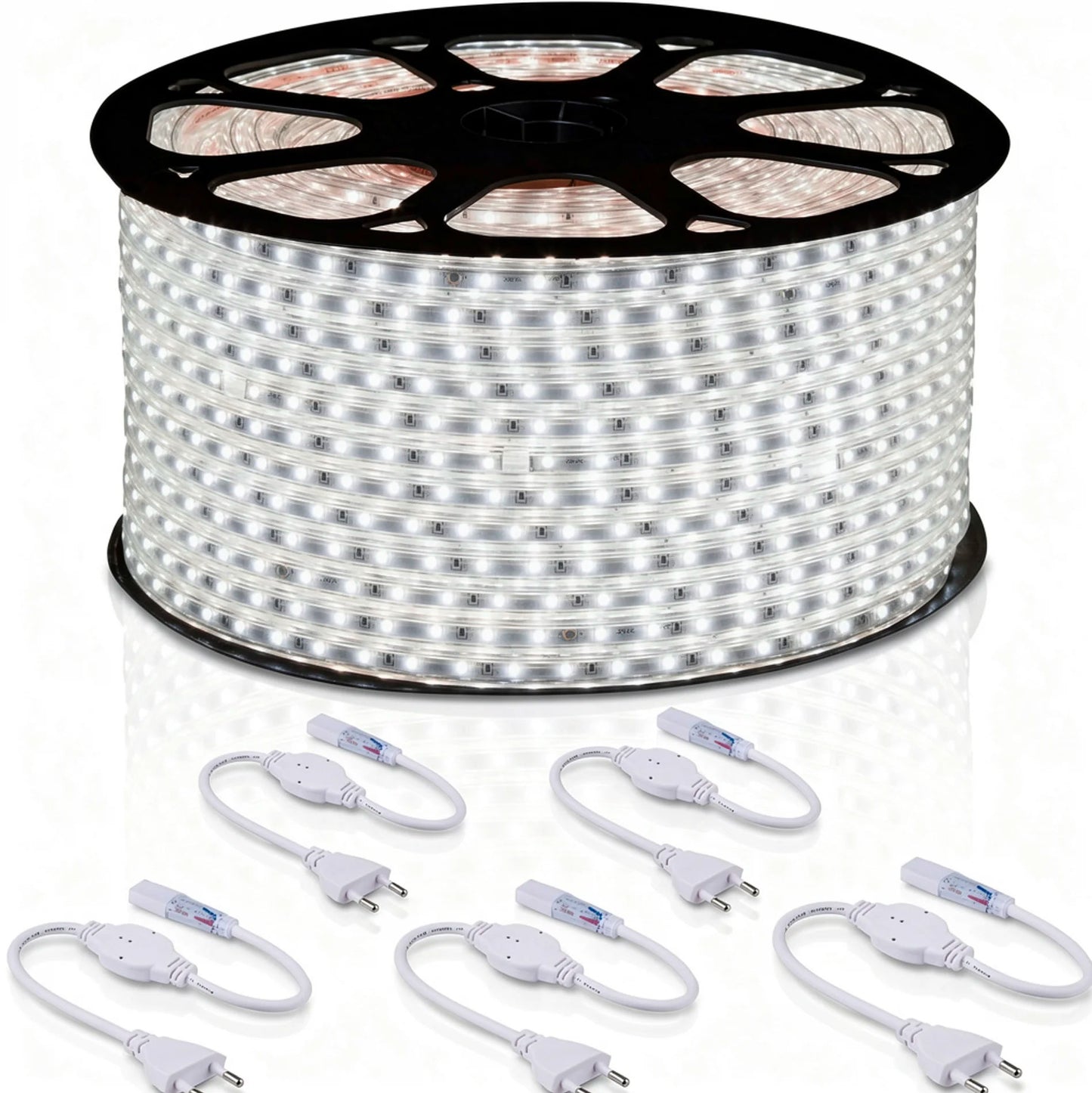 Striscia LED 220V 20 Metri SMD 5050 IP65 Impermeabile Piu 5 Alimentatori – Luce Bianca Fredda Tagliabile con Controller Incluso