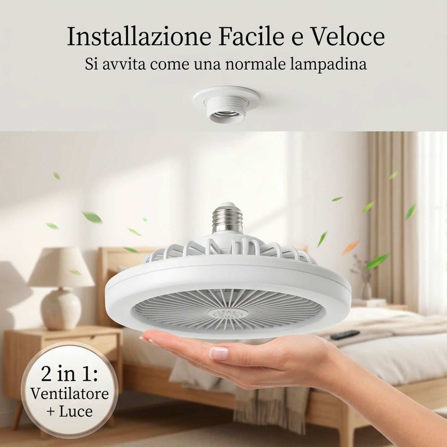 Ventilatore da Soffitto con Luce LED E27 2 in 1 | Ventilatore Silenzioso con Telecomando, 3 Velocità, Luce Regolabile Calda Naturale Fredda, Facile Installazione