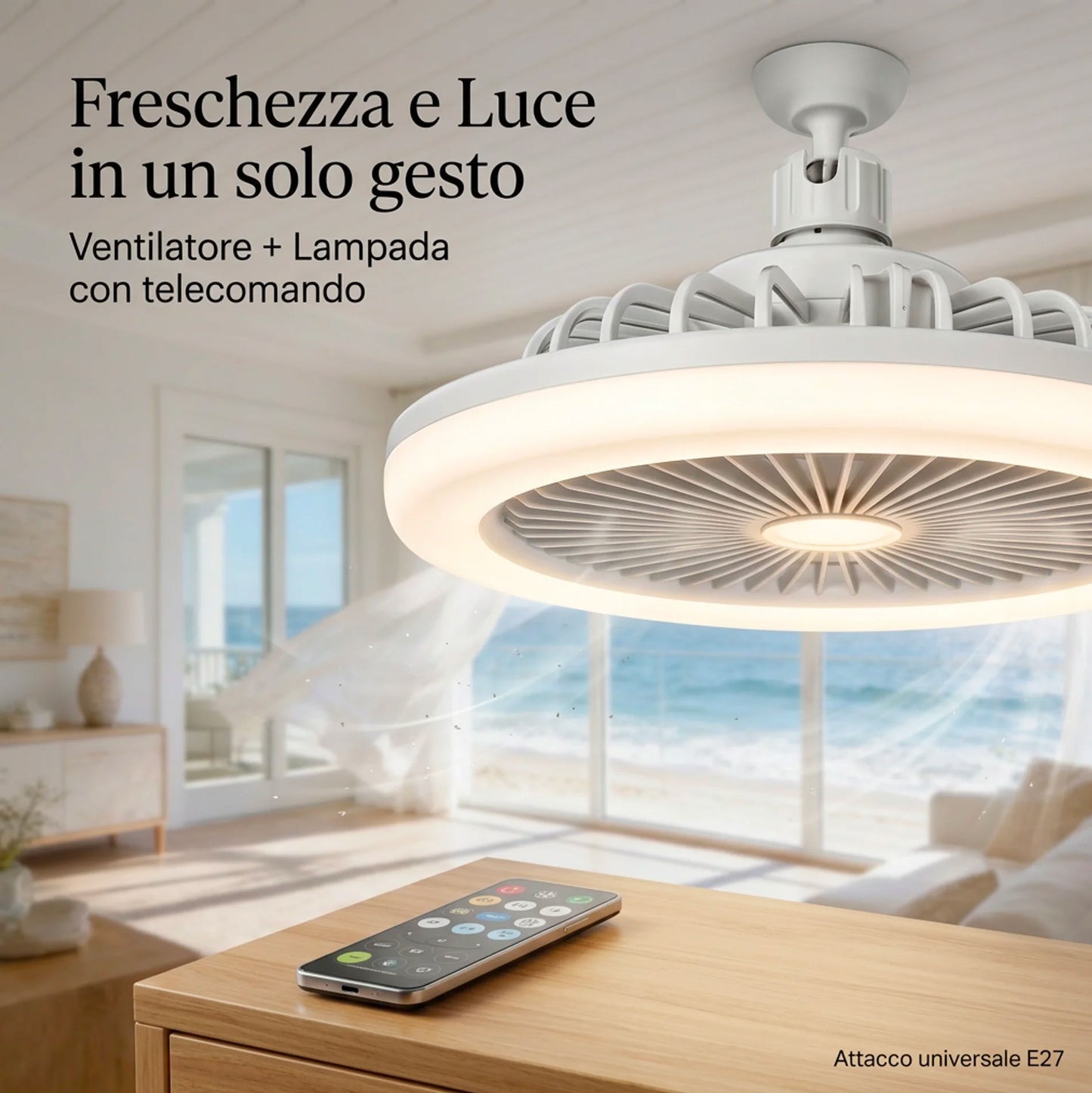 Ventilatore da Soffitto con Luce LED E27 2 in 1 | Ventilatore Silenzioso con Telecomando, 3 Velocità, Luce Regolabile Calda Naturale Fredda, Facile Installazione