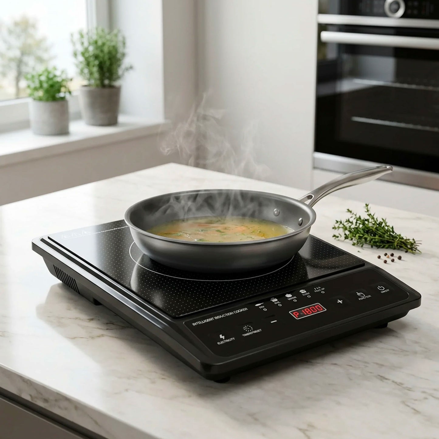 Piastra a Induzione Portatile 2500W con Display Digitale, Controllo Temperatura 80–270°C, 5 Programmi di Cottura e Timer Integrato