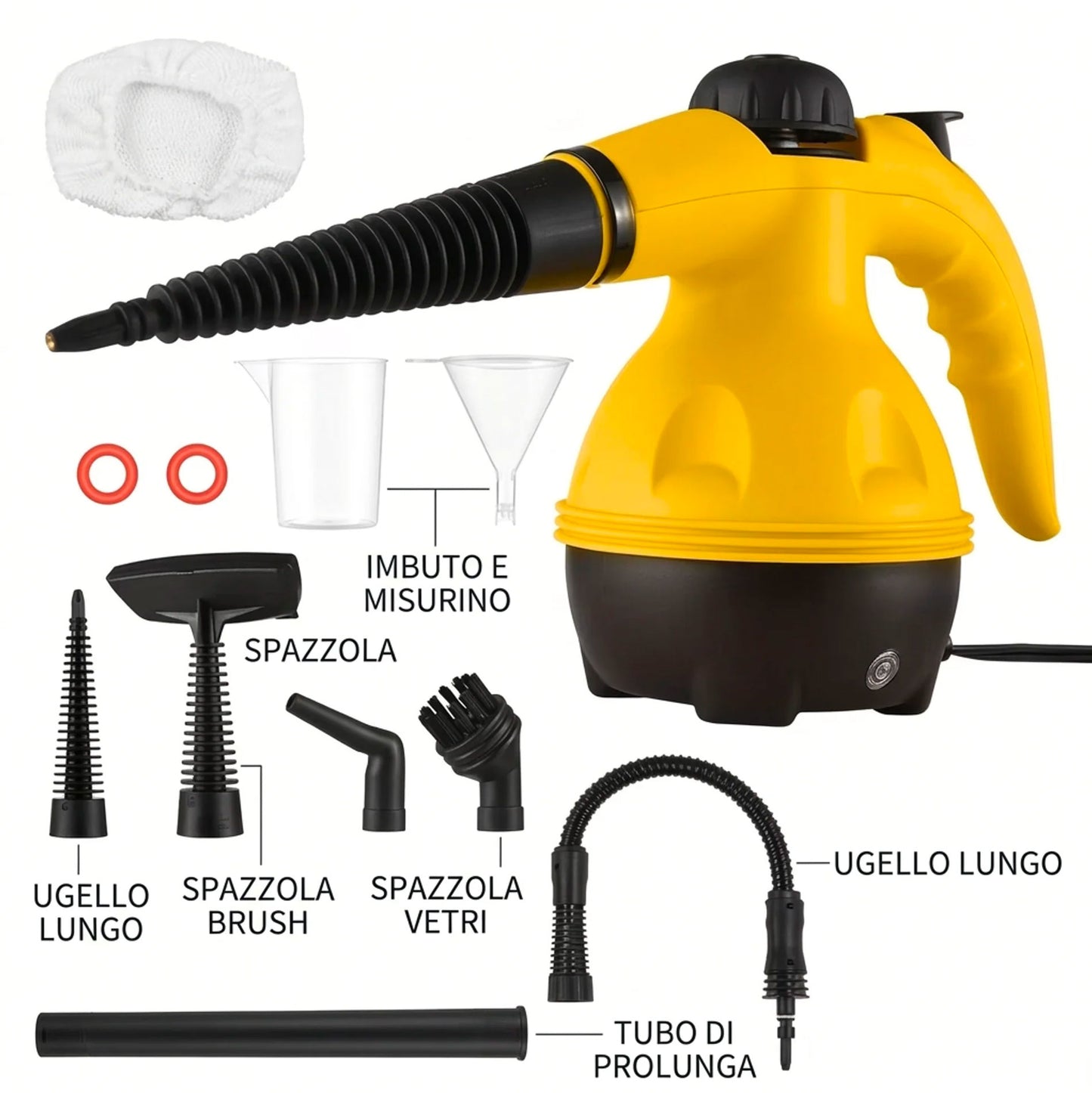 Pulitore a Vapore Portatile 1000W Alta Pressione con Accessori – Pulitore a Vapore Multifunzione per Casa, Cucina, Bagno, Divani, Vetri e Auto