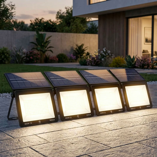 4 Pezzi Faro LED Esterno con Pannello Solare 400W 170 LED IP67 15000LM Crepuscolare Automatico – Faretto Solare Alta Potenza