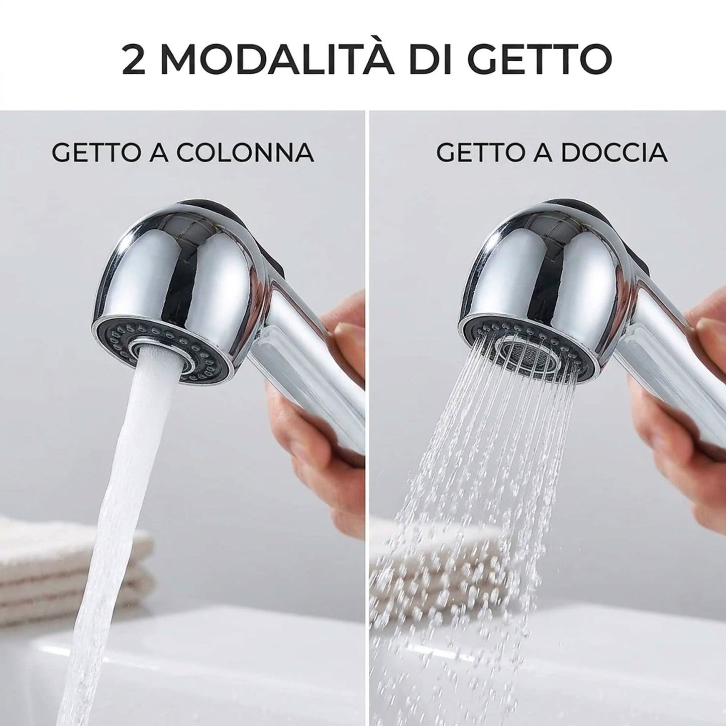 Rubinetto Cucina con Doccetta Estraibile 360° Cromato Miscelatore Monocomando Lavello con Doppio Getto e Acqua Calda Fredda