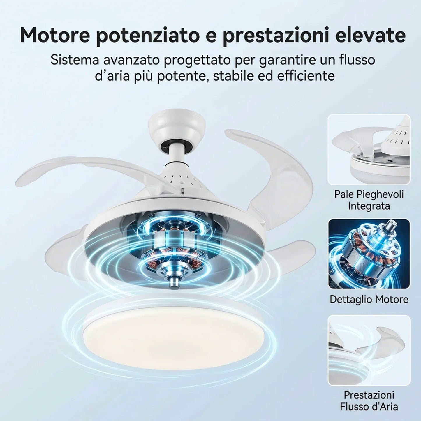 Ventilatore da soffitto con luce LED e telecomando | Silenzioso, 3 velocità, luce regolabile, attacco E27, facile installazione