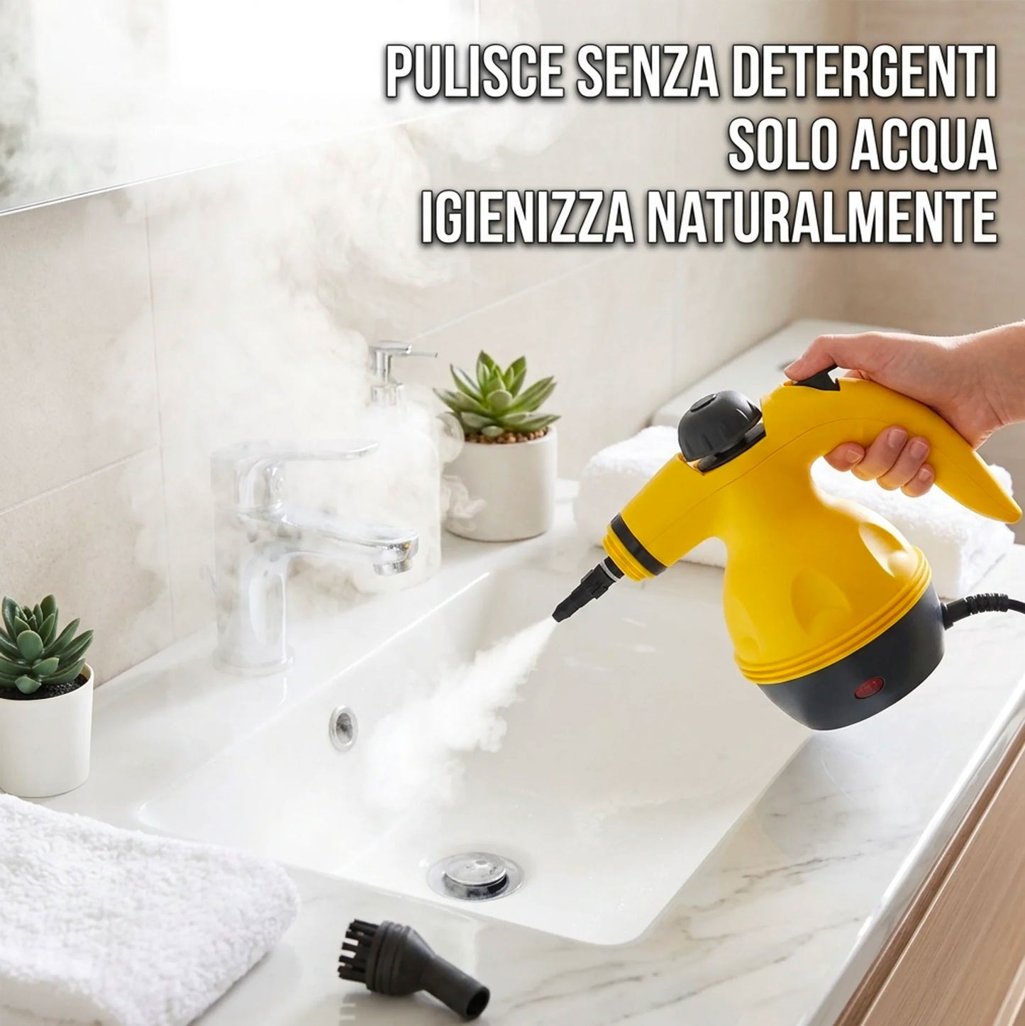 Pulitore a Vapore Portatile 1000W Alta Pressione con Accessori – Pulitore a Vapore Multifunzione per Casa, Cucina, Bagno, Divani, Vetri e Auto