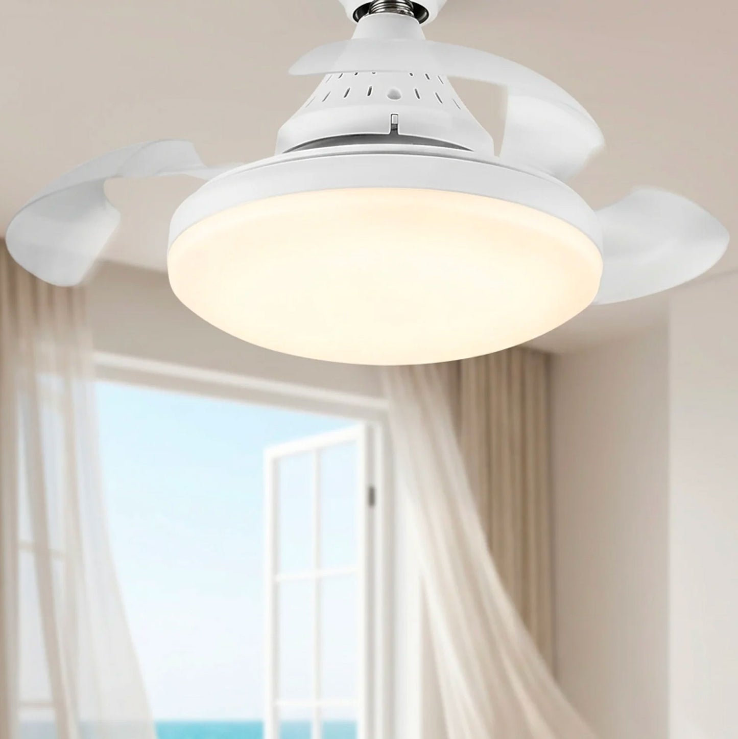 Ventilatore da soffitto con luce LED e telecomando | Silenzioso, 3 velocità, luce regolabile, attacco E27, facile installazione