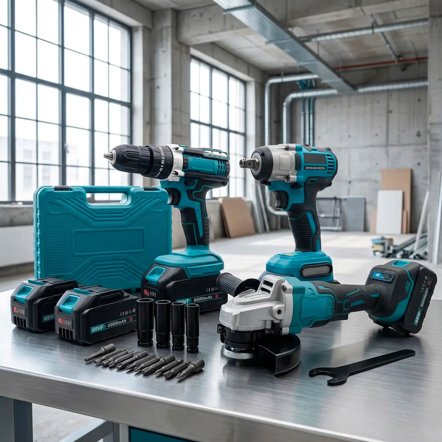 Kit Professionale 3 in 1 con Trapano Avvitatore, Smerigliatrice Angolare e Trapano ad Impulsi 68V