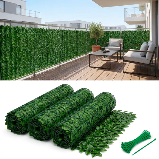 Siepe Finta da Balcone 3 Rotoli 1x3 m, Rete Privacy Artificiale Alta Densità per Ringhiera, Recinzione e Giardino | Siepe Sintetica Realistica Anti UV Copri Balcone Esterno