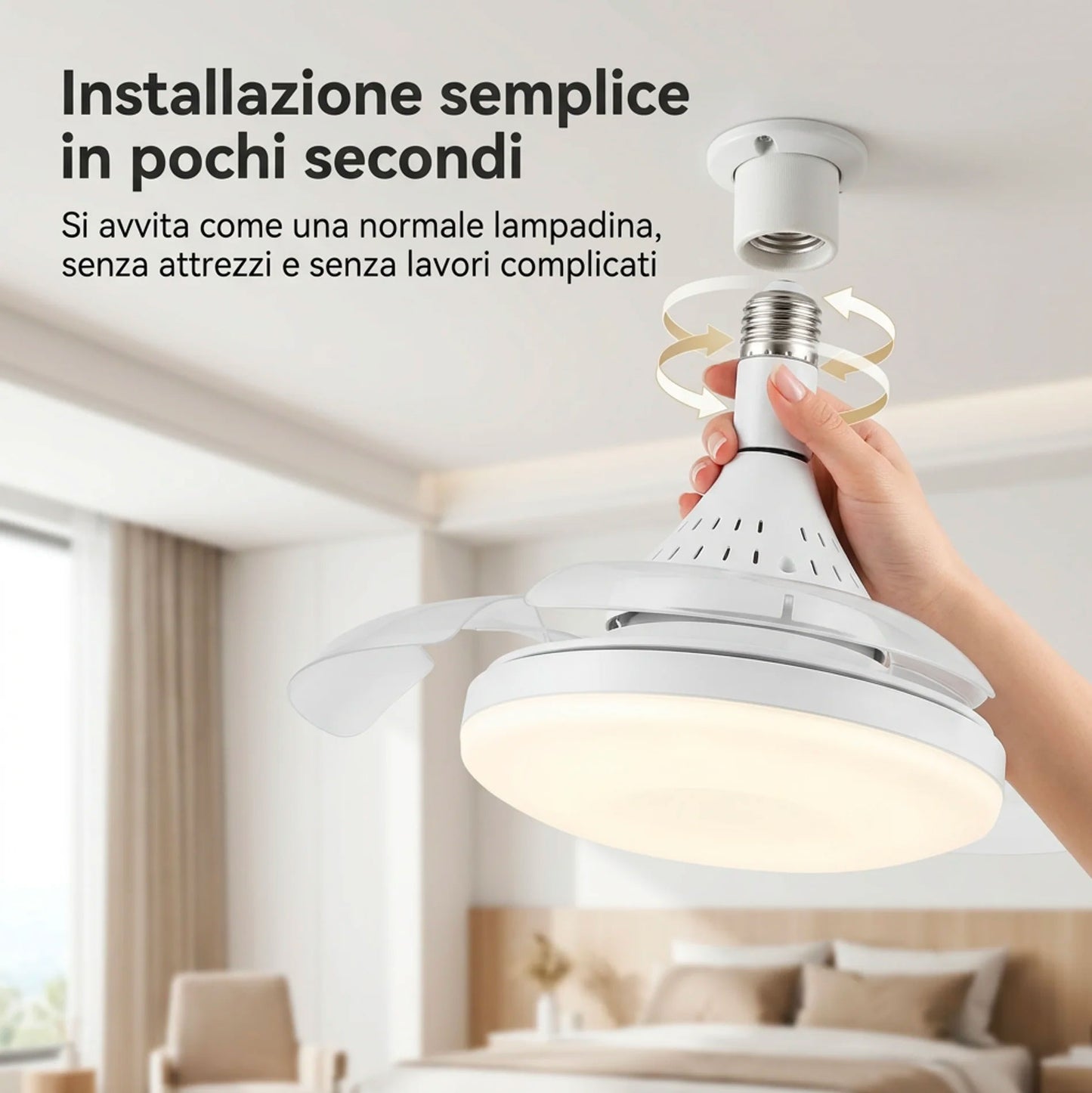 Ventilatore da soffitto con luce LED e telecomando | Silenzioso, 3 velocità, luce regolabile, attacco E27, facile installazione