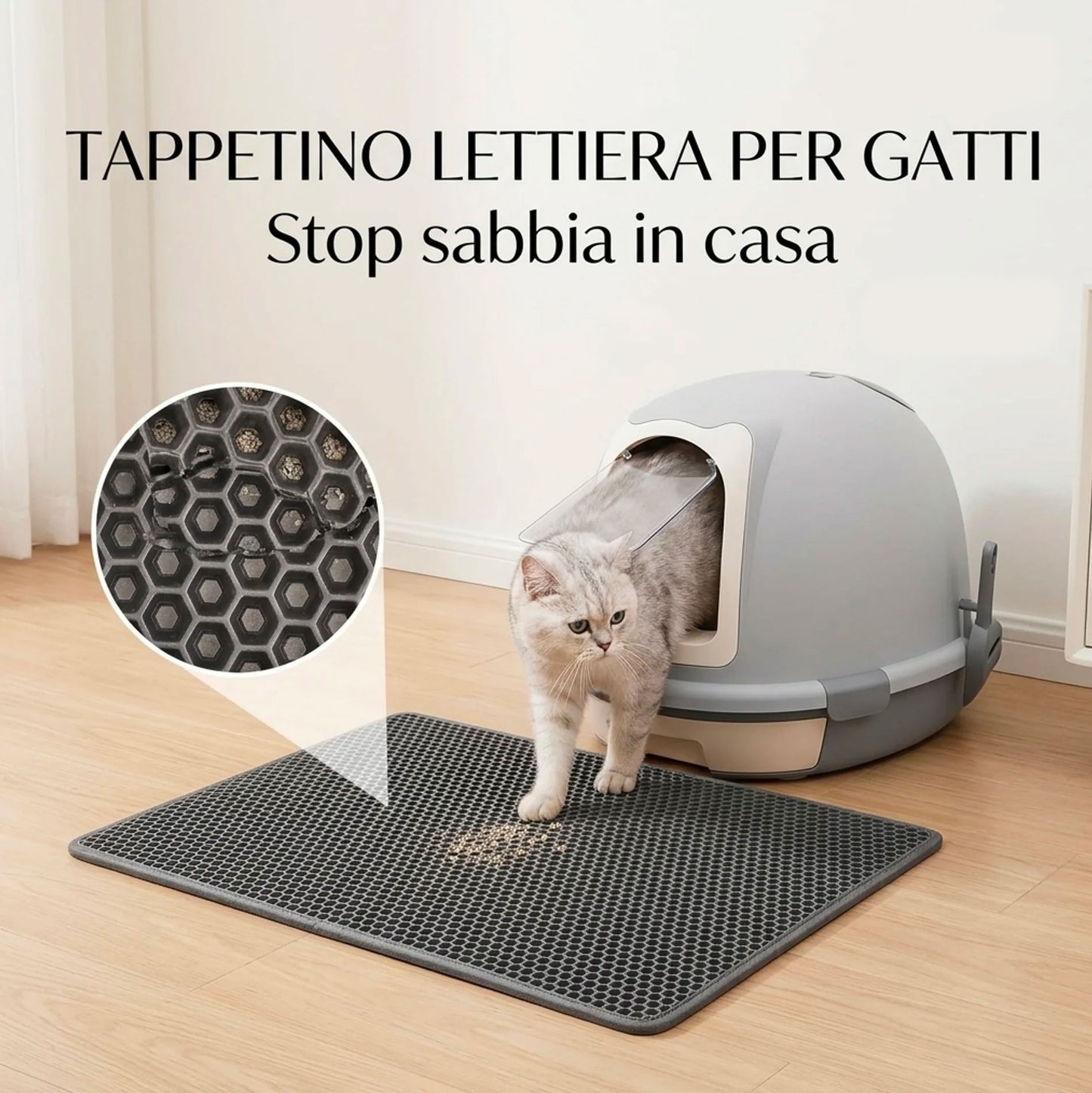 Tappetino Lettiera Gatto 45x60 cm Doppio Strato EVA – Tappeto Raccogli Sabbia Impermeabile Antiscivolo per Gatti