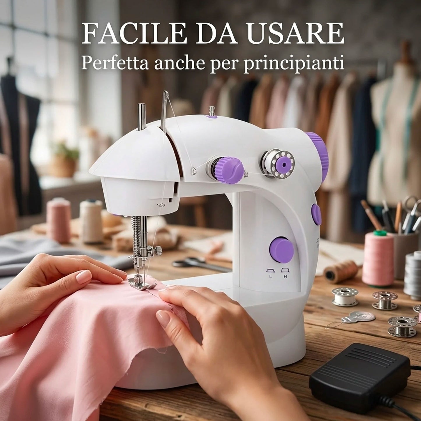 Macchina da Cucire Portatile Mini Elettrica con Pedale e Accessori – Cucitrice Compatta per Casa, Principianti e Riparazioni Veloci