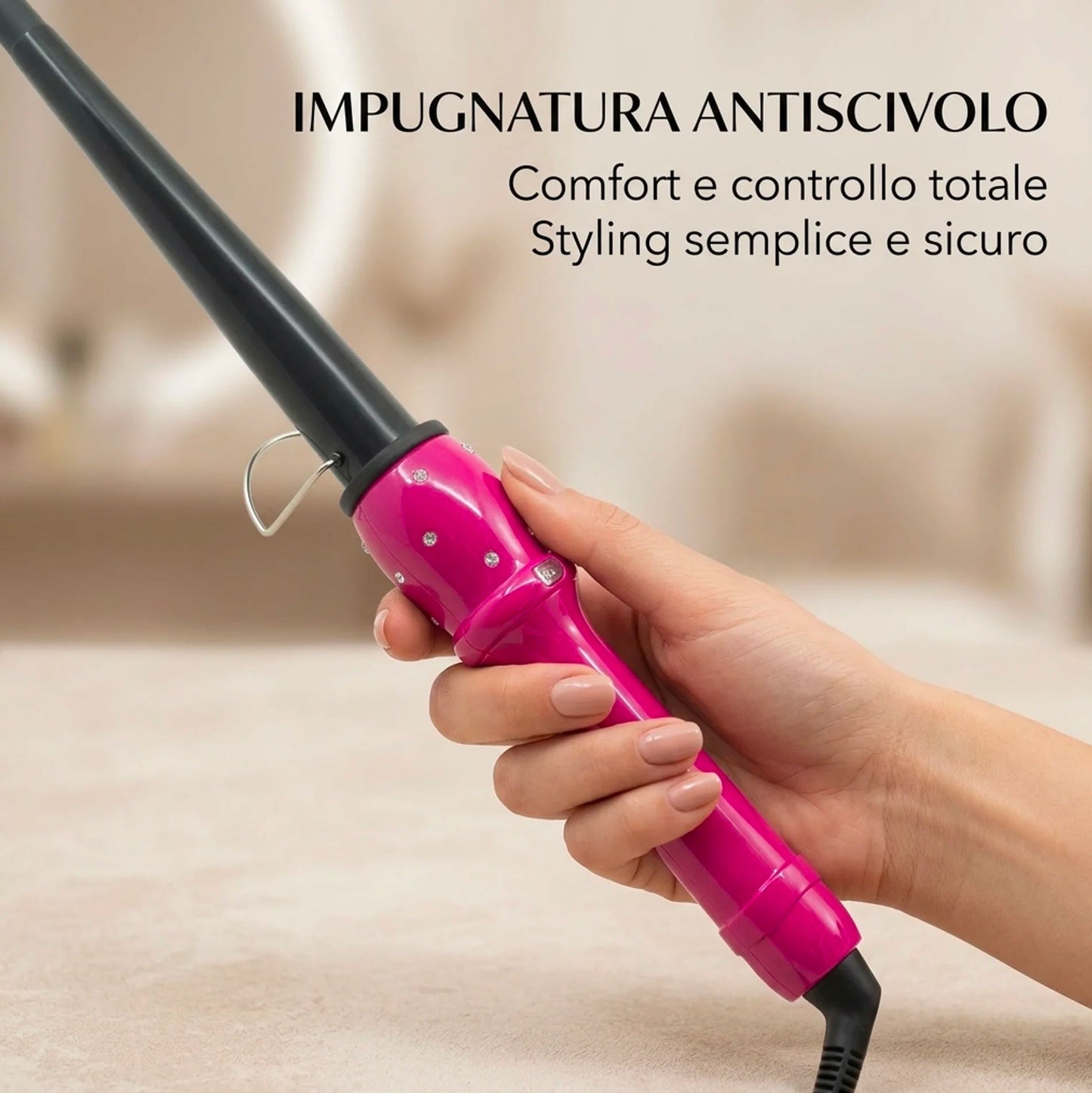Ferro Arricciacapelli Conico Professionale 210°C – Arricciatore Capelli Rapido, Ricci Perfetti e Voluminosi, Piastra Conica Styling Professionale, Cavo Girevole 360°