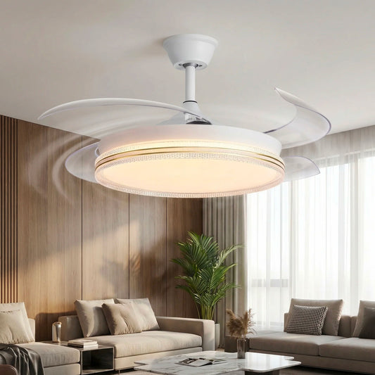 Ventilatore da Soffitto con Luce LED e Telecomando 48 Pollici 120 cm con Pale Retrattili Trasparenti Motore DC Silenzioso Reversibile 6 Velocità 3 Tonalità di Luce Timer Estate Inverno Set 2 Pezzi
