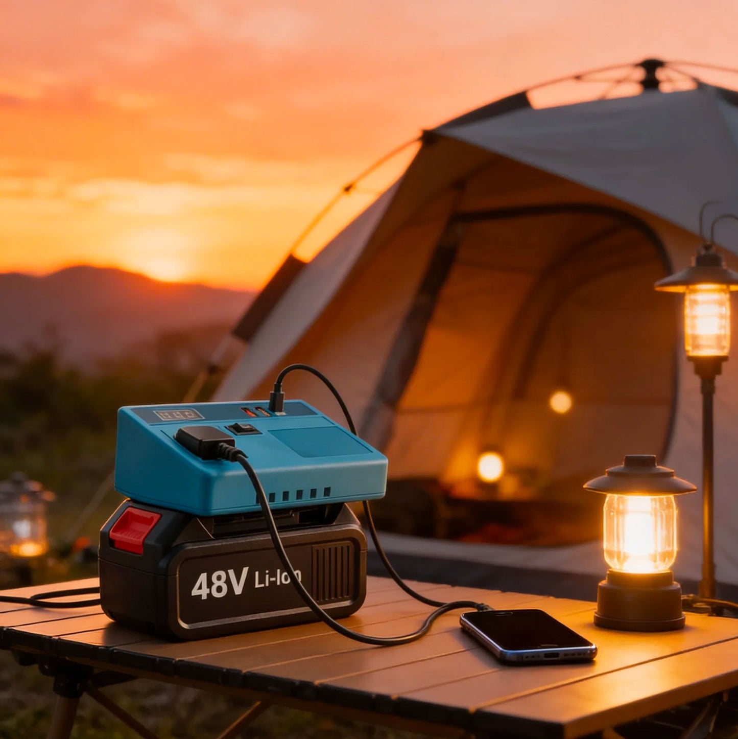 Inverter Portatile con Batteria 48V Li-Ion Inclusa Presa Universale AC USB Display Digitale Generatore Corrente Portatile per Campeggio Emergenza Casa Off-Grid