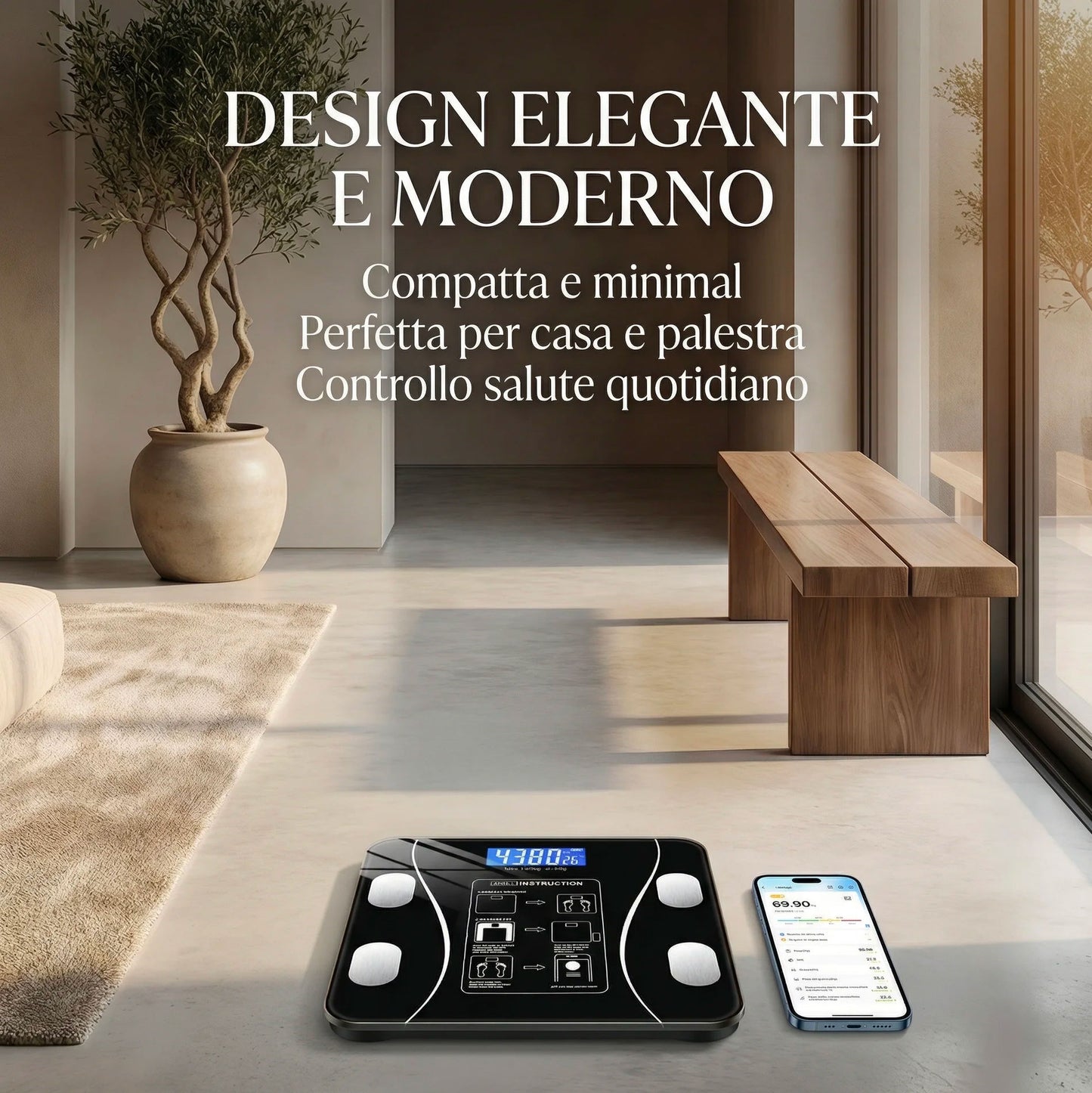 Bilancia Pesapersone Smart Bluetooth Digitale 180kg Analisi Corporea 12 Parametri BMI Grasso Muscoli App iOS Android Vetro Temperato
