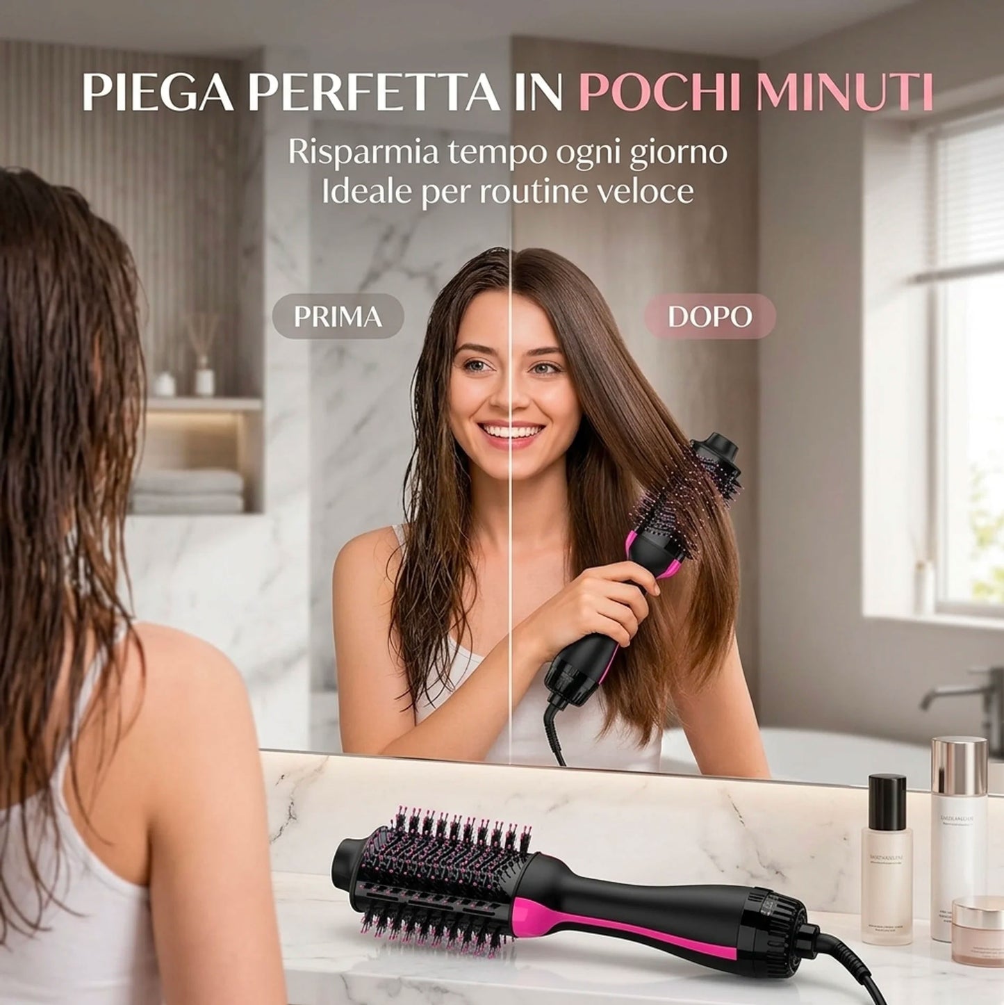 Spazzola Asciugacapelli Volumizzante 1000W Multifunzione 5 in 1 | Piastra Spazzola Elettrica Arricciacapelli Lisciante Professionale con 3 Velocità