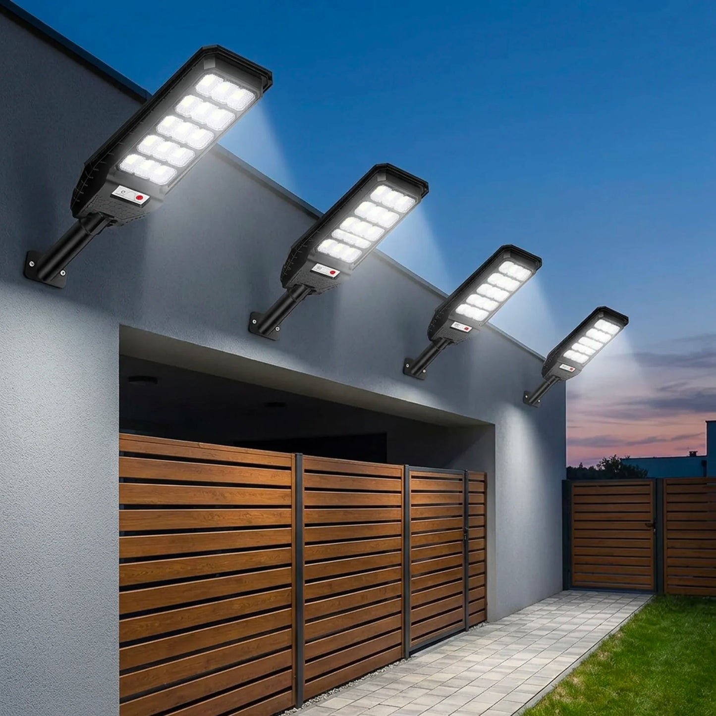 Kit 4 Lampioni Solari LED 144 LED con Sensore di Movimento e Telecomando | Luce Esterno 6500K IP65