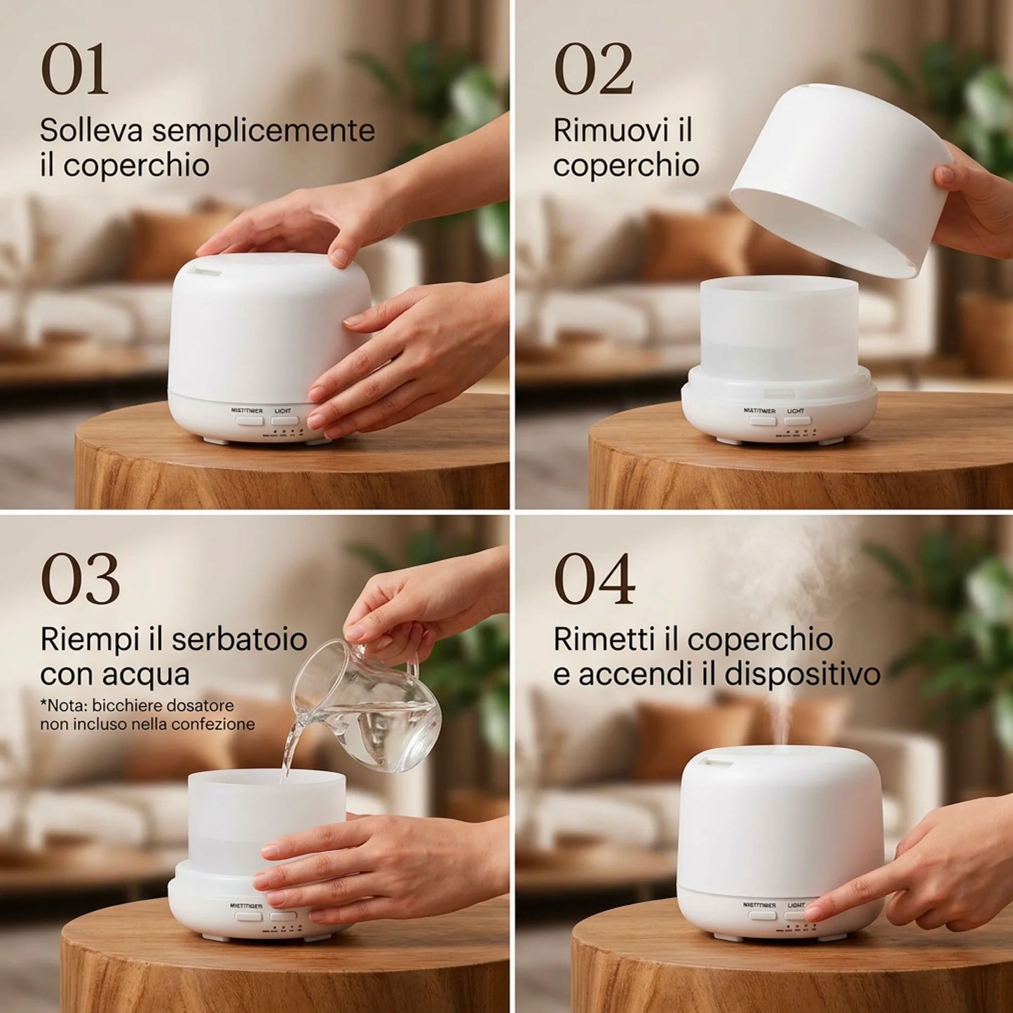 Diffusore Aromi Ultrasuoni 300ml con LED 7 Colori Umidificatore Aria Silenzioso Aromaterapia Casa Camera Yoga Ufficio
