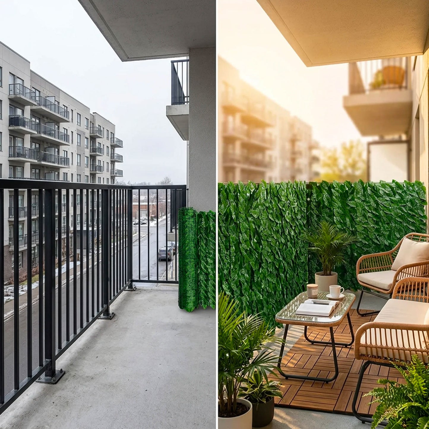 Siepe Finta da Balcone 3 Rotoli 1x3 m, Rete Privacy Artificiale Alta Densità per Ringhiera, Recinzione e Giardino | Siepe Sintetica Realistica Anti UV Copri Balcone Esterno