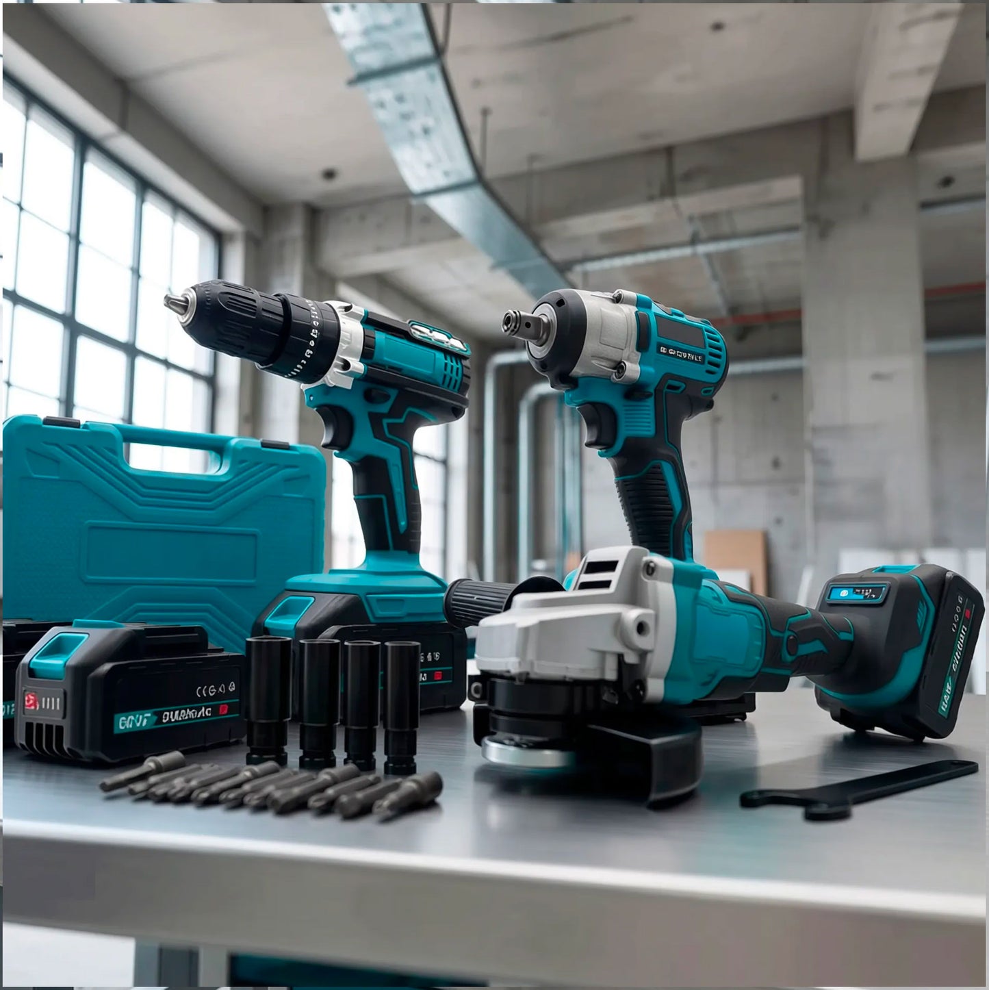 Kit Professionale 3 in 1 con Trapano Avvitatore, Smerigliatrice Angolare e Trapano ad Impulsi 68V