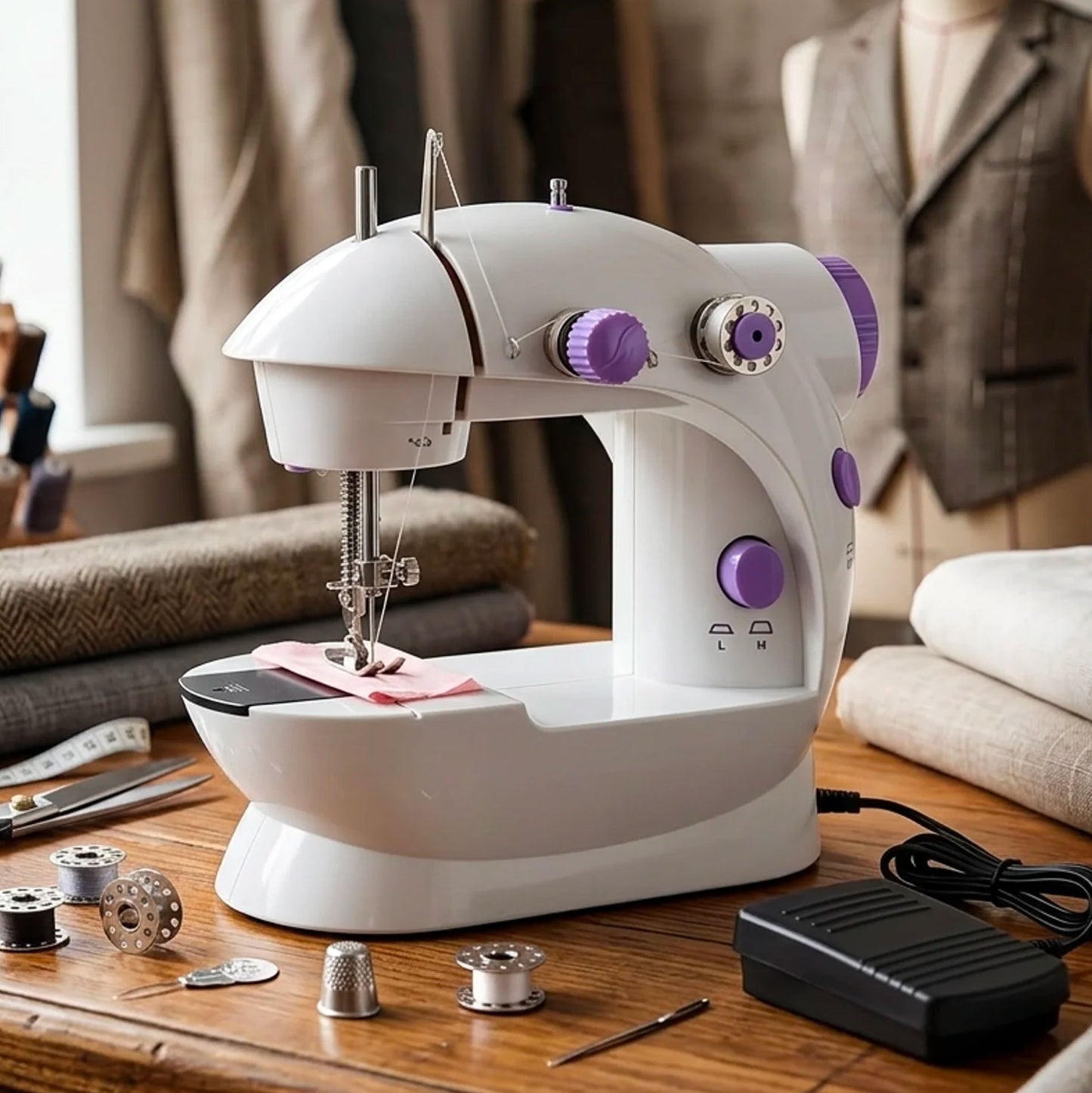 Macchina da Cucire Portatile Mini Elettrica con Pedale e Accessori – Cucitrice Compatta per Casa, Principianti e Riparazioni Veloci