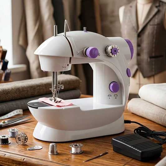 Macchina da Cucire Portatile Mini Elettrica con Pedale e Accessori – Cucitrice Compatta per Casa, Principianti e Riparazioni Veloci