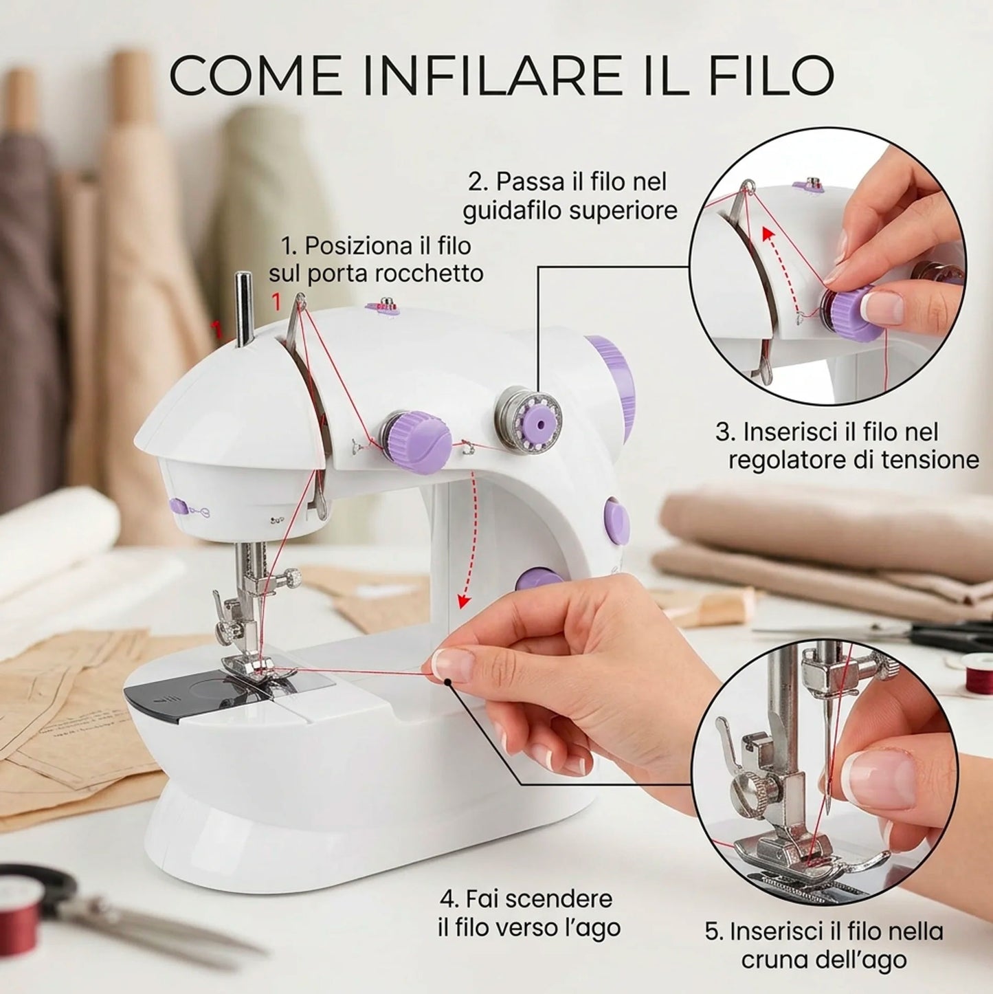 Macchina da Cucire Portatile Mini Elettrica con Pedale e Accessori – Cucitrice Compatta per Casa, Principianti e Riparazioni Veloci