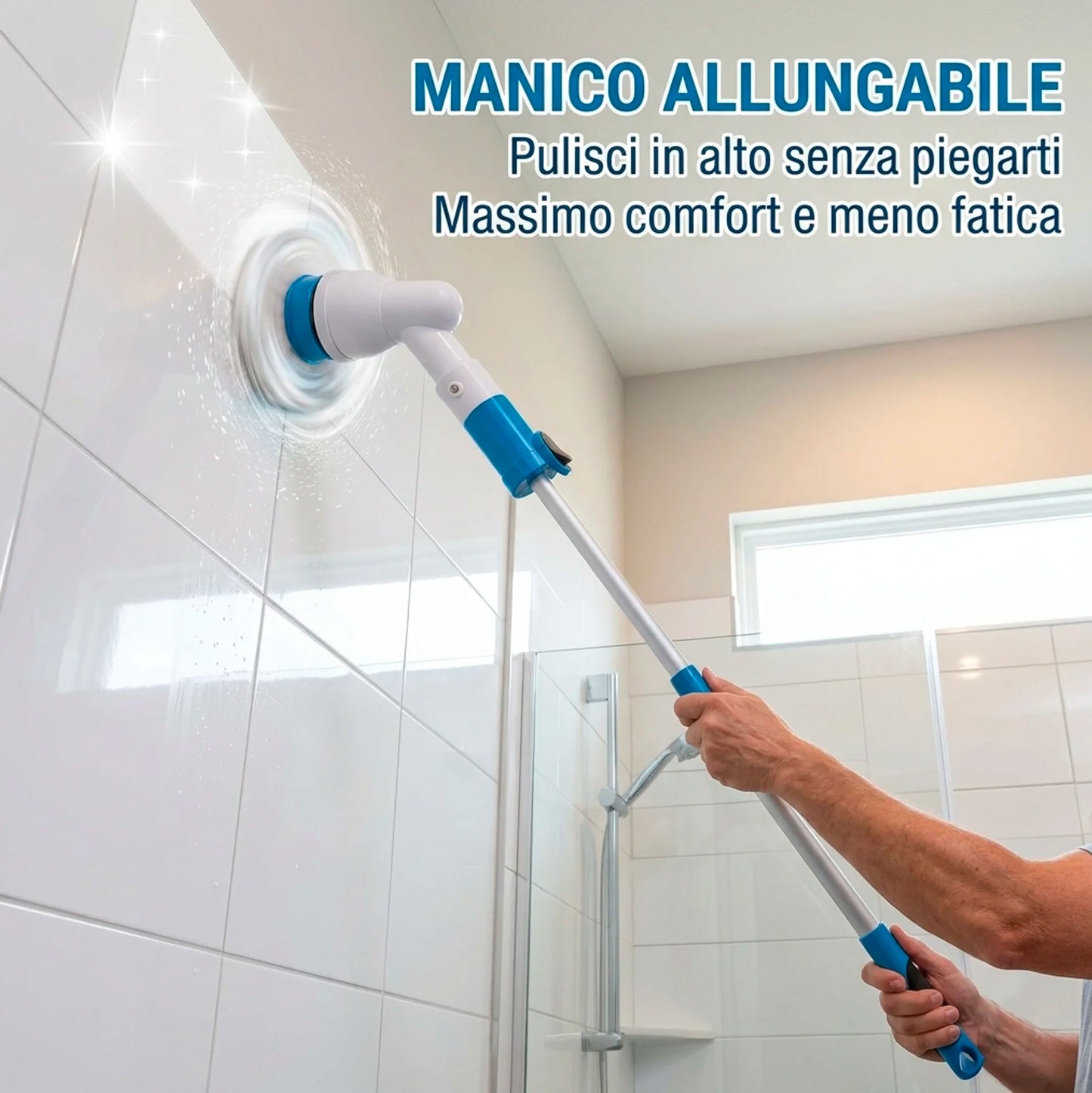 Spazzola Rotante Elettrica per Pulizia Casa | Spazzola Elettrica Multifunzione con Accessori e Manico Allungabile per Bagno, Pavimenti, Fughe e Cucina