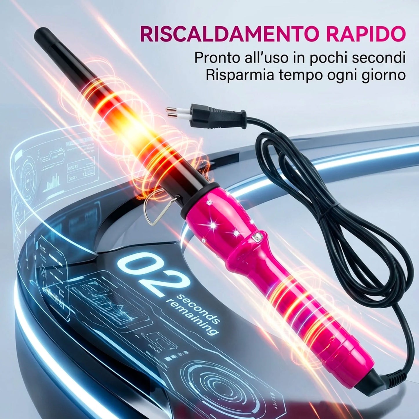Ferro Arricciacapelli Conico Professionale 210°C – Arricciatore Capelli Rapido, Ricci Perfetti e Voluminosi, Piastra Conica Styling Professionale, Cavo Girevole 360°