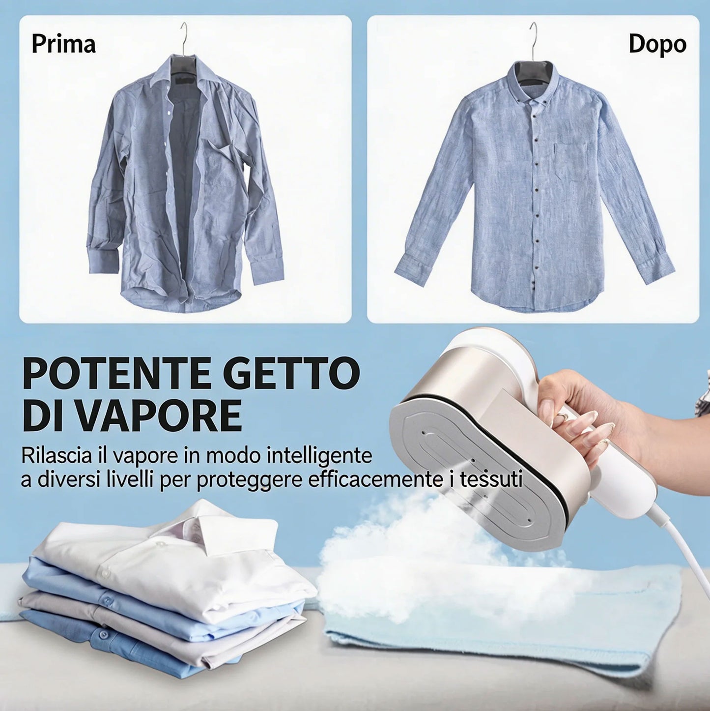 Ferro da Stiro Portatile 1200W con Vapore e Display LED, Stiratrice 2 in 1 Verticale/Orizzontale, 6 Modalità, 120 ml