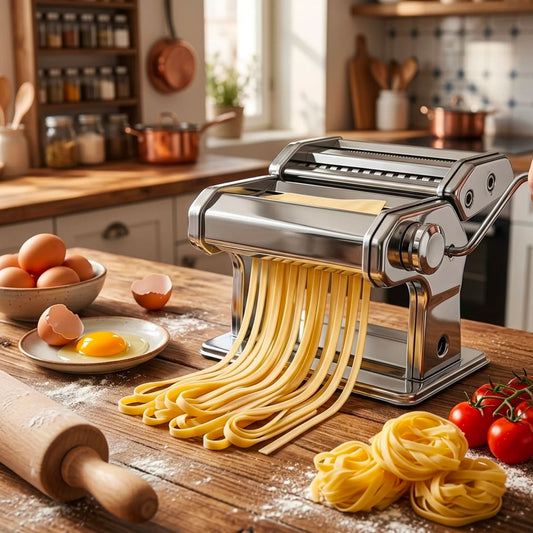 Macchina per Pasta Fresca in Acciaio Inox con 7 Spessori Regolabili – Tagliapasta Manuale per Spaghetti, Tagliatelle e Ravioli | Pasta Fatta in Casa
