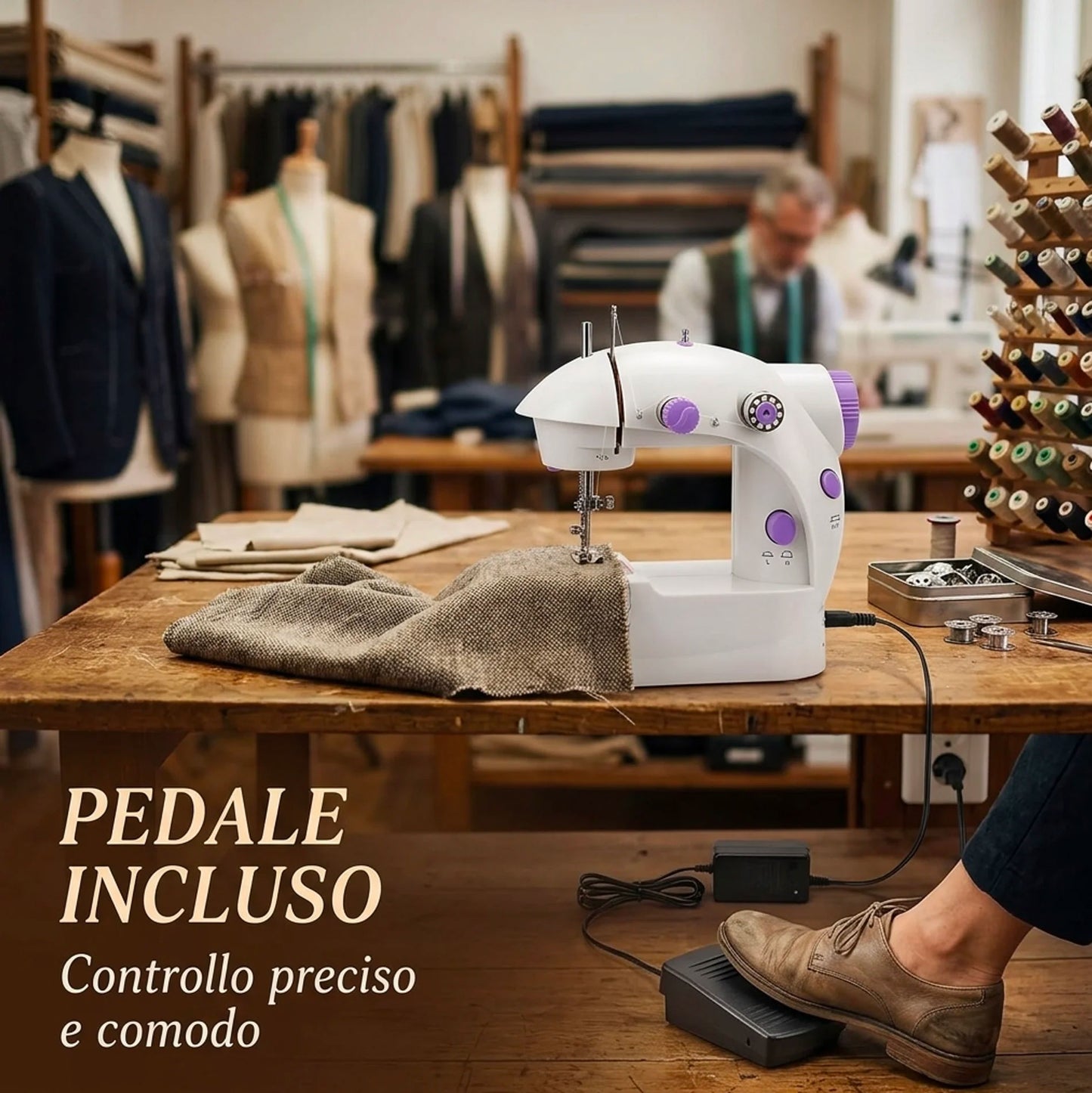 Macchina da Cucire Portatile Mini Elettrica con Pedale e Accessori – Cucitrice Compatta per Casa, Principianti e Riparazioni Veloci