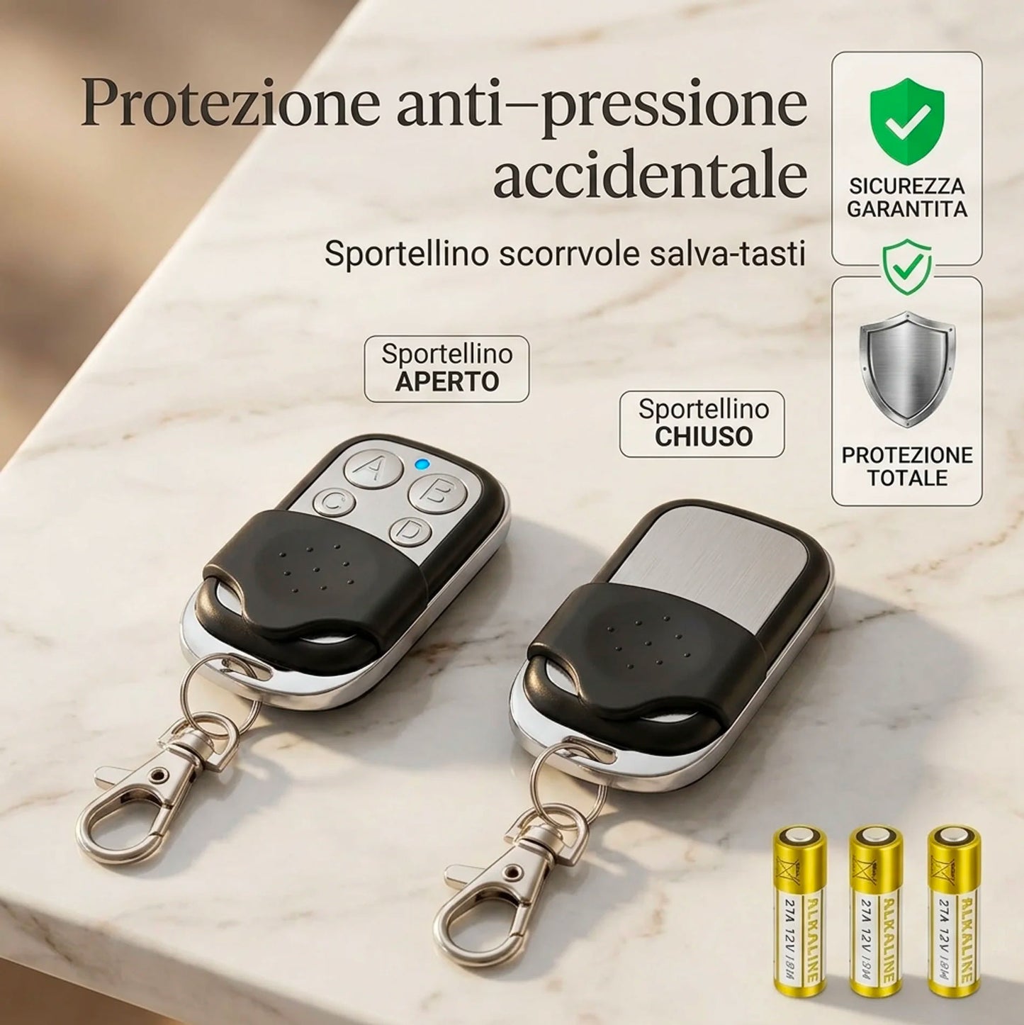 Telecomando Cancello Universale 433,92 MHz Codice Fisso Set 3 Copiatore Automatico Garage Porta Elettrica Apricancello con Copritasti e Moschettone