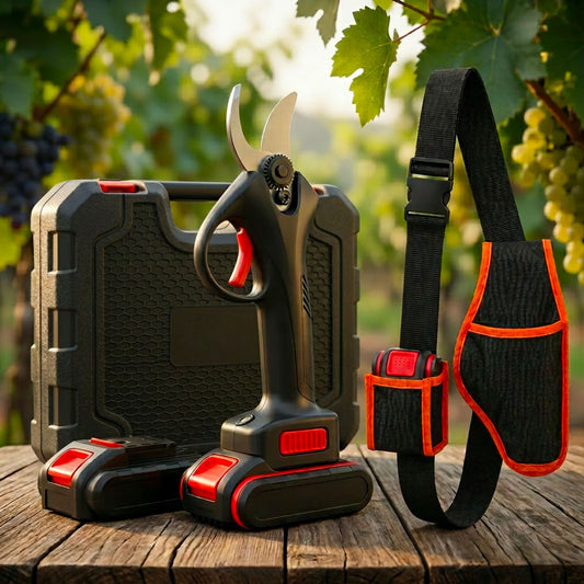 Forbici da Potatura Elettriche 48V con 2 Batterie e Cintura Porta Forbici – 2 Anni di Garanzia, Cesoie Elettriche Professionali con Valigetta, Taglio Rami fino a 25 mm, Lame in Acciaio per Giardinaggio, Vigneto e Uliveto